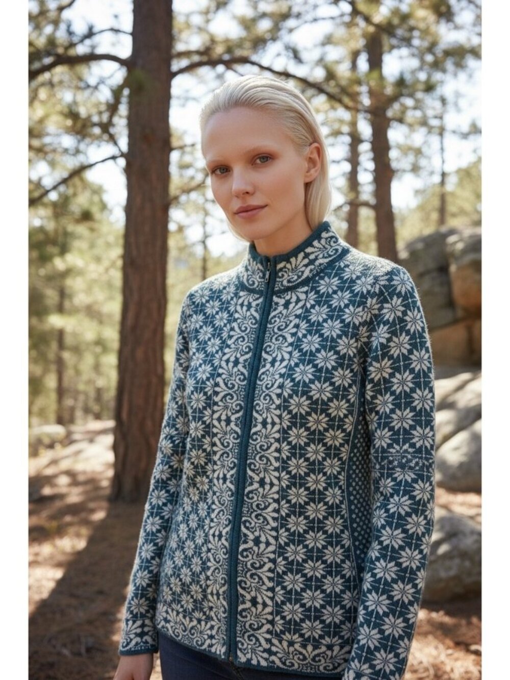 Classic Alpaca Baby Alpaca Nordic Snowflake Zip Cardigan Women’s Medium Peru